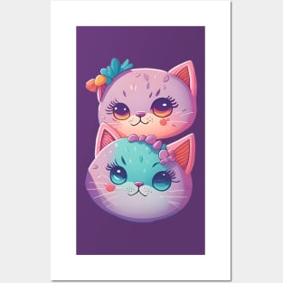 Cute Kawaii Cats Pattern Posters and Art